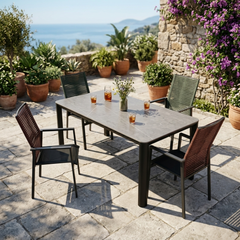 Tischgruppe Dining Tisch Palermo 180x90cm + Stuhl Mailand Schwarz, Rot oder Grün