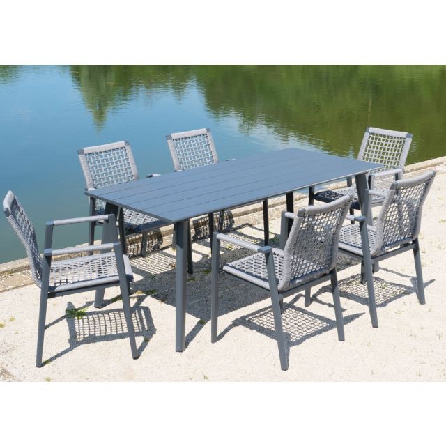 Esstischgruppe Salo Tisch 180 + Stapelsessel Salo anthrazit