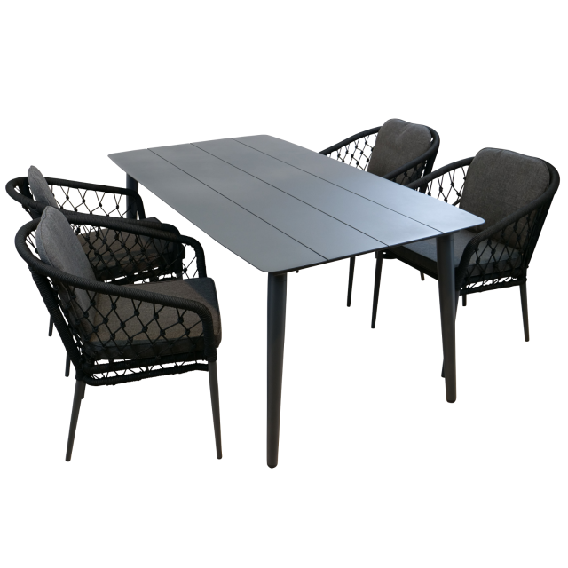 Esstischgruppe "Granada II" Tisch 160x90cm + 4 Sessel Rope anthrazit