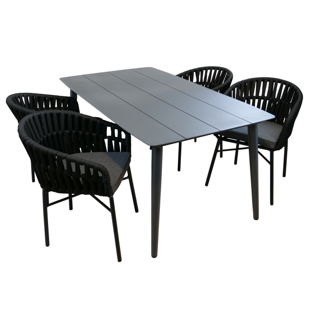 Esstischgruppe "Toledo" Tisch 160x90cm + 4 Sessel Sirmione Rope anthrazit